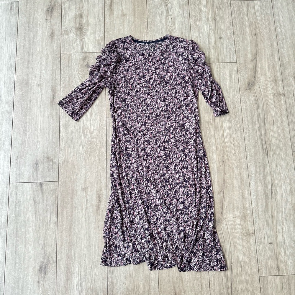 PIECES women’s midi dress with ruffle sleeve in purple floral size L perfect con